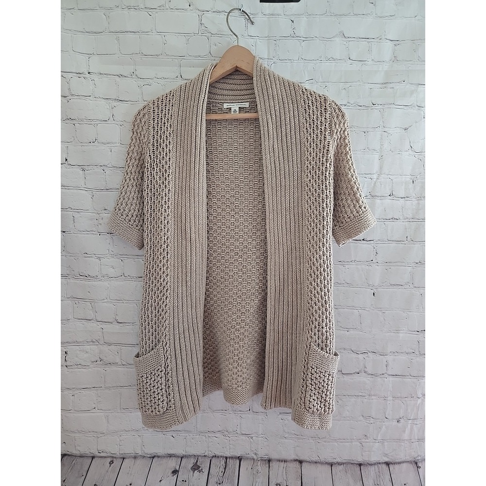 Banana Republic Wool Sz Xs Open Frot Cardigan Tan Chunky Short Sleeve Coquette
